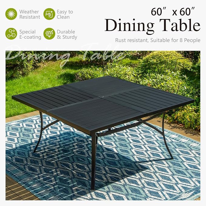 Sophia & William 9pc Square Patio Dining Set for 8, Rattan Chairs | Patio Table Set for 8, Metal Table with Umbrella Hole, Wicker Chairs, Rust-Resistant Frame