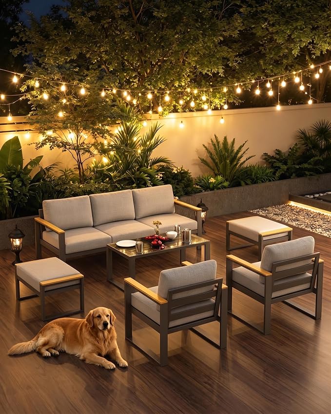 1 Pcs 3-Seat Aluminum Sofa and Coffee Table, Aluminum Patio Set with Washable Thick Cushion for Balcony, Garden, Deck, Backyard,Gray