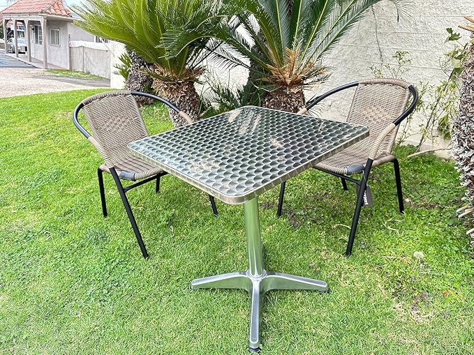 BTEXPERT 27.5" Square Indoor Outdoor Bistro Table – Stainless Steel Top, Aluminum Base, Commercial Restaurant Patio Table for Café, Balcony, Garden, Dining