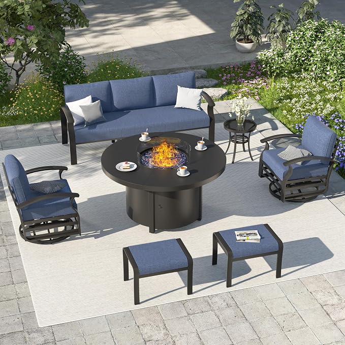 ALAULM Aluminum Patio Furniture Set with Coffee Table Rectangular, 5-seat Outdoor Sectional Furniture w/2 Swivel Chairs, Patio Conversation Set for Porch, Backyard, Poolside-Grey