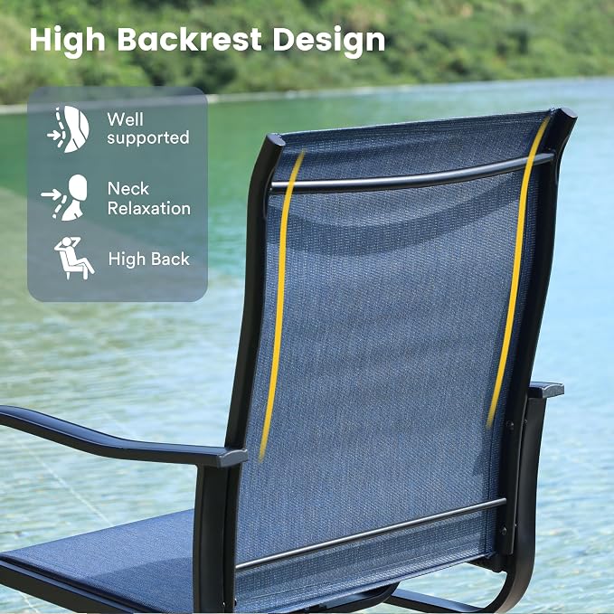 VICLLAX 3 Pieces Patio Dining Set for 2-28" Square Small Outdoor Table and 2 Patio Swivel Chairs for Lawn Garden, Black Tabletop and Blue Fabric