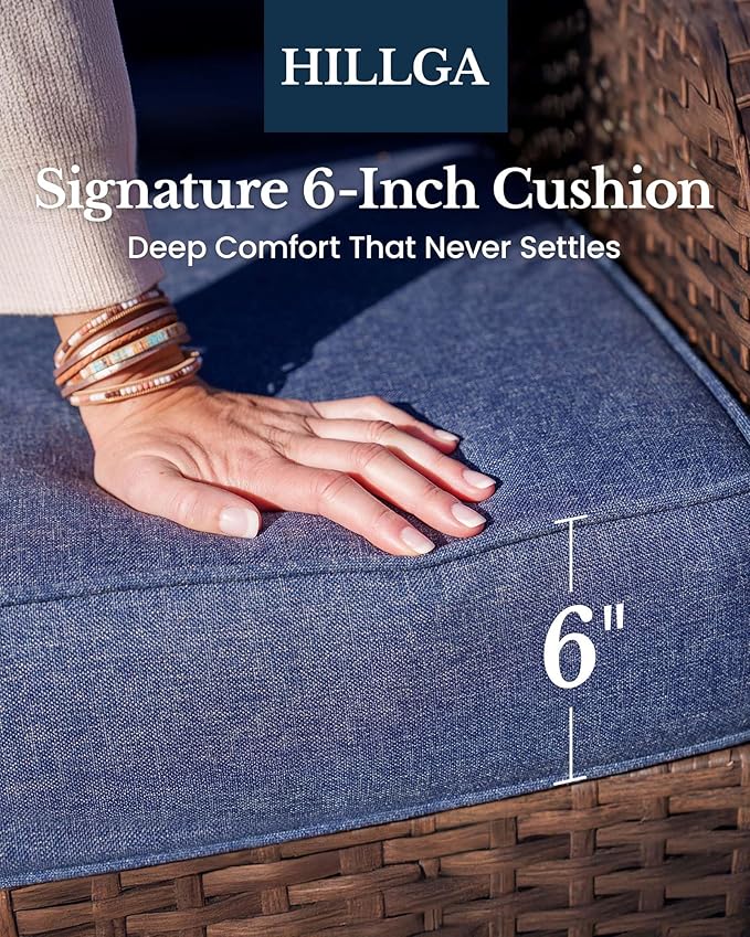 HILLGA 7-Piece Luxury Patio Furniture Set with 6" Thick Cushions, Weather-Resistant Wicker High Back Swivel Rocker Chairs, Senior-Friendly Outdoor Sofa Set for Large Deck, Yard and Poolside, Blue(V2)