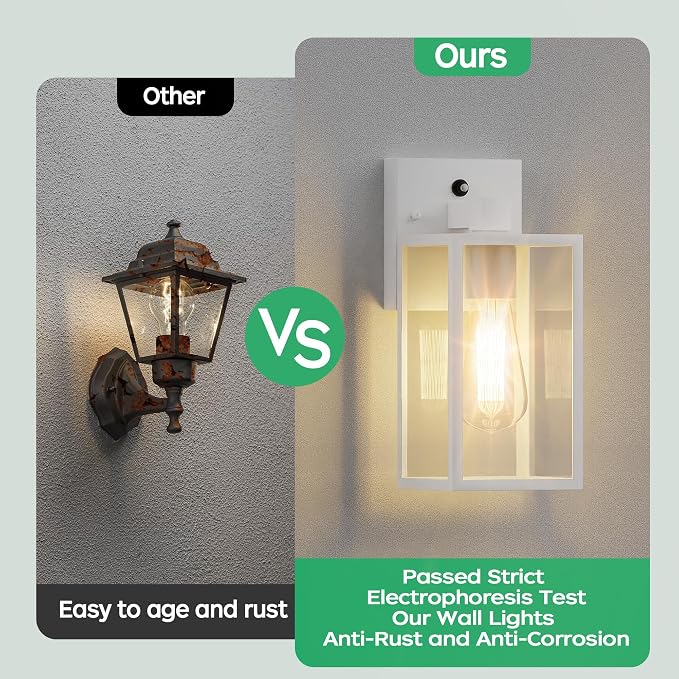 WIHTU Dusk to Dawn Exterior Lighting Fixtures, Outdoor Porch Light Sconce | 10.65 inch, Anti-Rust Metal Frame, Tempered Glass, E26 Base, Waterproof, Wall Sconce for House, Patio, Garage, Entryway