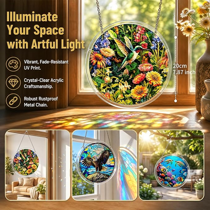 Acrylic Jigsaw Puzzle Suncatcher 7.8'',Stained Glass Suncatcher Home Decor | Butterfly Acrylic Puzzle Suncatcher,DIY Sun Catcher Puzzle Kit,Window Hanging Ornament Art,Home Garden Decor Gift for Mom