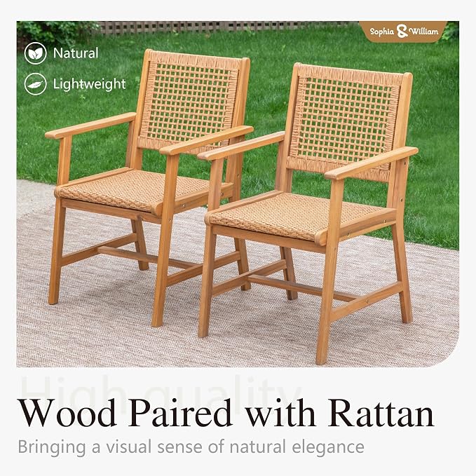 Sophia & William 2-Piece Patio Dining Set, Rattan, Chairs, Dark Brown | Rattan, Wicker, Wood, Weather resistant, Breathable fabric