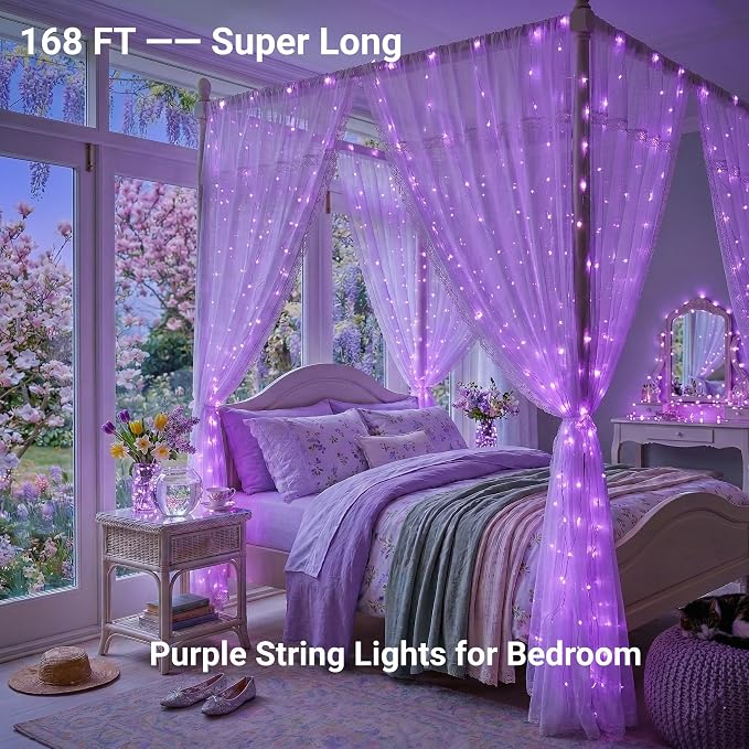 JMEXSUSS 600 LED Purple Christmas Lights Outdoor Indoor, Halloween Lights | 168ft Purple LED String Lights Plug in, Deep-Violet String Lights for Outside Patio Fireplace Party Xmas Decorations, Remote