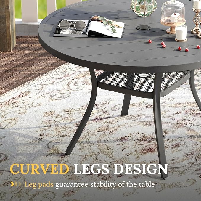 VICLLAX 47.2" Outdoor Round Patio Table for Lawn Garden, All Weather Metal Round Outdoor Dining Table with Adjustable Umbrella Hole, 6 Person Patio Table, Grey