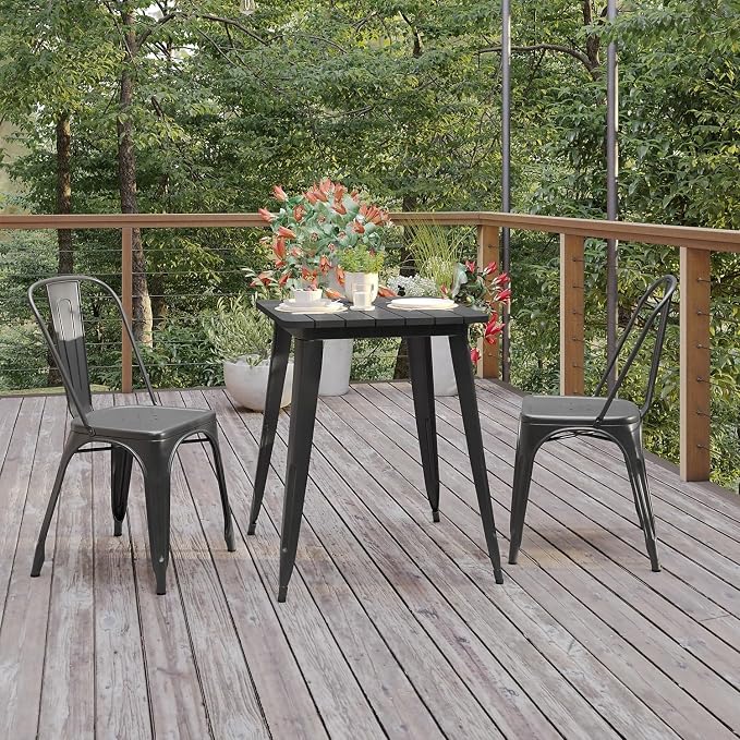 Flash Furniture Declan Commercial Outdoor Dining Table, All Weather Poly Resin Top with Steel Base, 23.75" Square, Black/Black