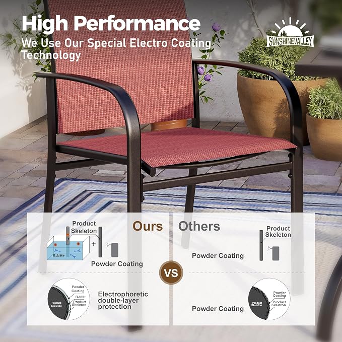 SUNSHINE VALLEY Patio Dining Set 9 PCS, 8 Stable Outdoor Dining Chairs with Rectangular Dining Table, Patio Table and Chairs Set for Lawn,Garden,Deck and Backyard
