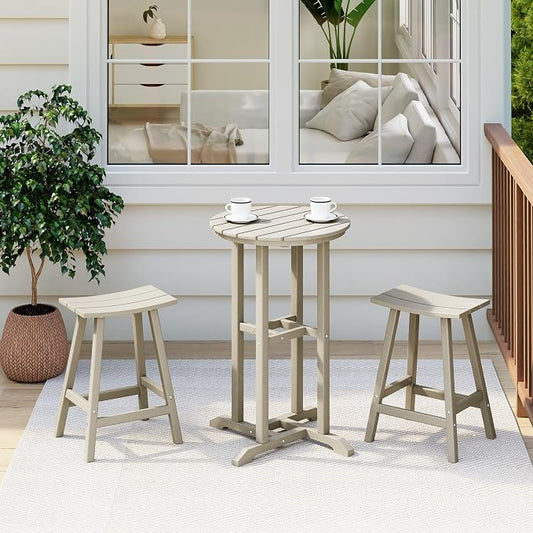 Costaelm Outdoor Bar Table, 37" Counter Height Round Patio Cocktail Bar Table, Patio Bar Table 3-Pieces Set Bistro Dining Table Pub Table for Front Porch Deck, Backyard, Garden, Sand