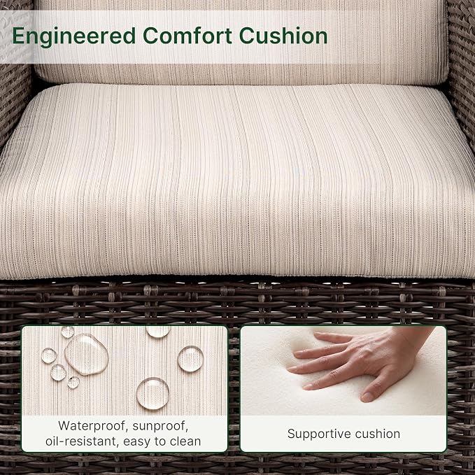 Wicker Patio Conversation Set, Outdoor Patio Furniture Set with Deep Seating, Wide Armrests & Thick Cushions, All-Weather Outdoor Furniture Set for Patio, Porch, Deck & Backyard