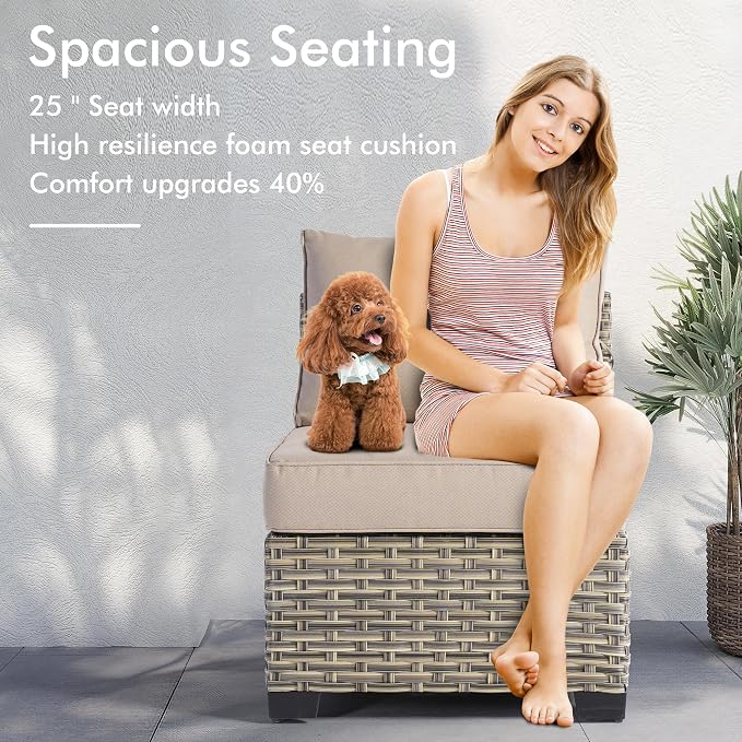 10 Pcs Outdoor Sectional Patio Furniture Set with Fire Pit Table - All Weather Wicker Modular Outside Sectional Couch,Patio Seating Outdoor Conversation Sets for Deck Yard Garden,Beige