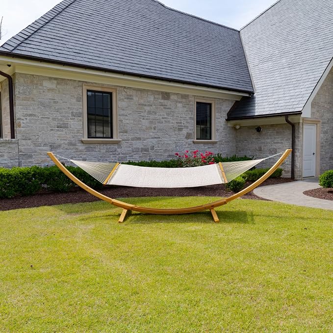 Original Pawleys Island Large Antique Beige Sunbrella Quilted Hammock – 13 ft. x 55 in., 2-Person, 450 lb Capacity, Oak Spreader Bar, Handcrafted in the USA