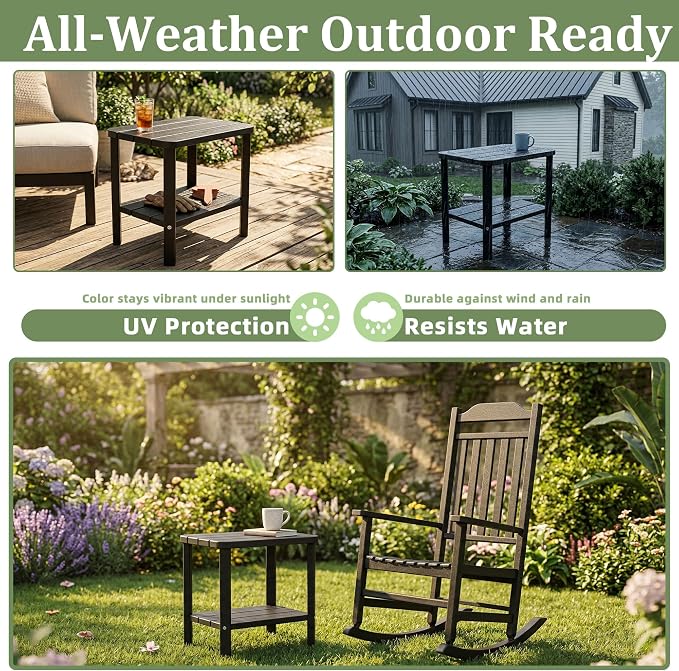 EFU Outdoor Side Table, 2-Tier Small Outdoor Table for Patio, Side Tables for Outside or Indoor, for Pool, Porch, Weather Resistant Easy Maintenance