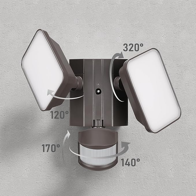 LEONLITE LED Security Light with GFCI Outlets Flood Lights 5000K Bronze | 28W Motion Sensor & Dusk to Dawn Flood Lights Outdoor, Adjustable 2-Head, Wet Location, Daylight, ETL Listed