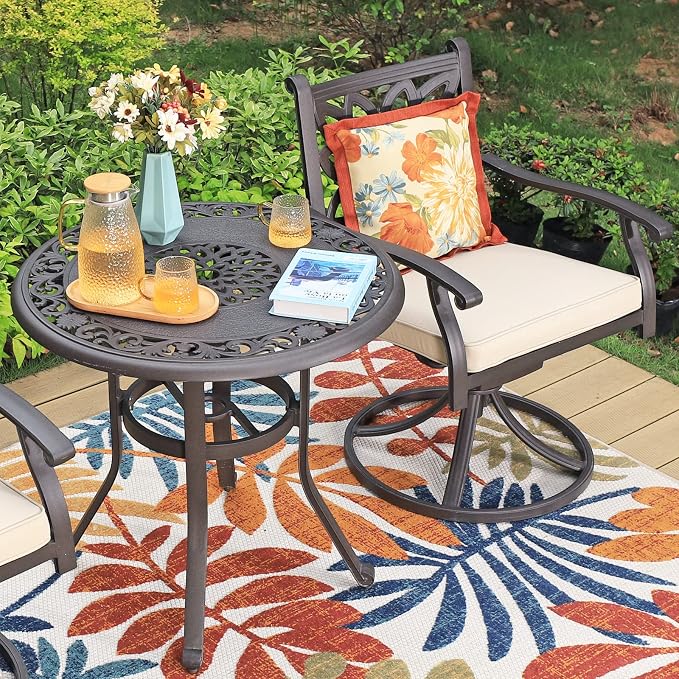 Sophia & William Cast Aluminium Patio Bistro Table Round with 1.97" Umbrella Hole, Premium Bronze Outdoor Bar Dining Table for Porch Balcony Backyard, 31.5" Dia x 29.1" H