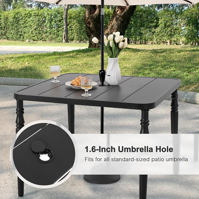 NUU GARDEN Outdoor Dining Set with Umbrella Hole, 5-Piece Patio Furniture Set with Slatted Table and 4 Swivel Padded Textilene Chairs, All-Weather Patio Dining Set, Blue