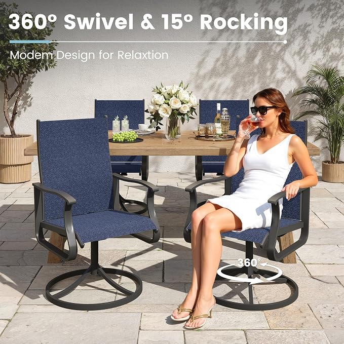 5 Pieces Patio Dining Set, Patio Outdoor Furniture Set of 4 Patio Swivel Dining Chairs and 39" Patio Spliced Round Tabletop with Umbrella Hole, for Deck, Backyard, Poolside & Garden