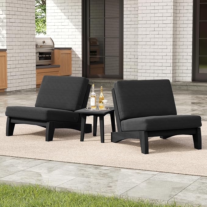 3 Pieces Patio Furniture Sets, All-Weather Outdoor Wood Bistro Set Patio Conversation Side Table Chiars for Balcony, Backyard