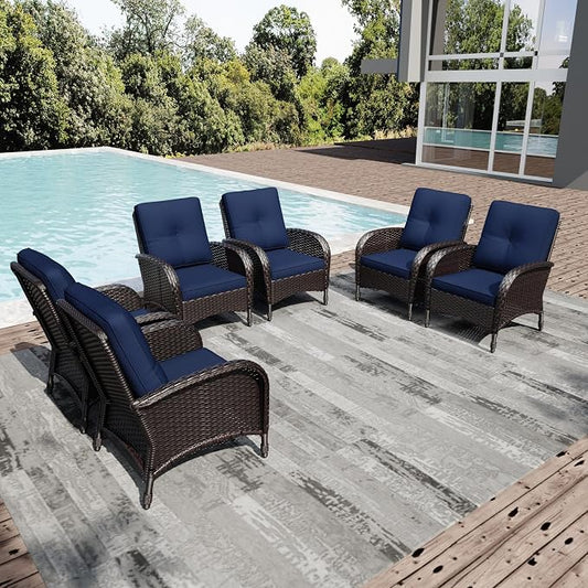 Joyside Wicker Patio Chairs, 6 Piece Rattan Outdoor Furniture with Thickened Cushions, High Back, Deep Seating, Wide Armrest, Outdoor Chairs for Porch, Deck