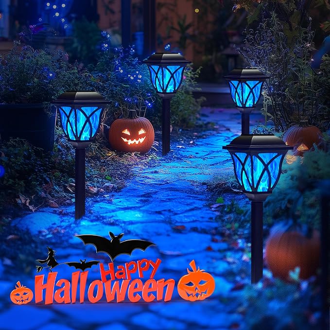 GIGALUMI Solar Halloween Lights Outdoor, LED Solar Pathway Lights 8 Pack | Garden Light Outdoor Decorations, Garden Decor for Yard, Patio, Landscape, Planter, Walkway (Blue)