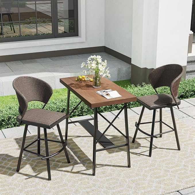 VICLLAX Outdoor Bar Table, 40.5" Wide Patio Counter Height Patio Table, Rectangle Bar Table for Front Porch Balcony, Backyard, Walnut