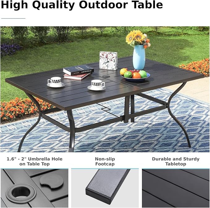 MFSTUDIO 7 PCS Patio Dining Set with 6 Stacking Aluminum Armchair(Beige) and 1 Rectangular Heavy Duty Table
