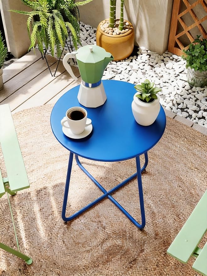 LAUSAINT HOME 18" Outdoor Side Table, 1 Pack Small Round Patio Table with Adjustable Footpads, Powder Coated Steel Coffee Table for Patio, Balcony, Porch and Garden