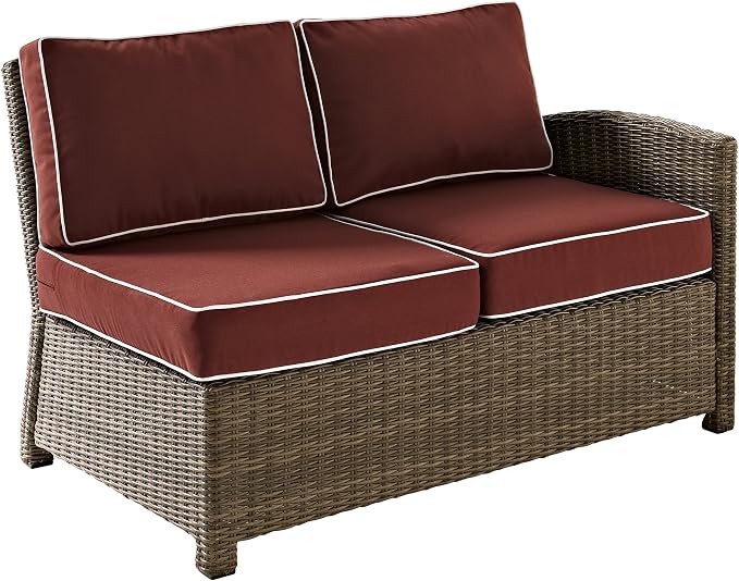 Crosley Furniture Bradenton 5-Piece Outdoor Sectional Sofa Wicker Conversation Patio Furniture Set for Deck, Brown with Sangria Cushions