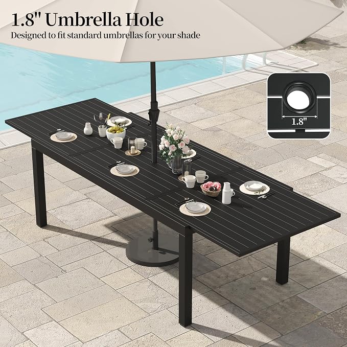 PIZZELLO 11 Pieces Outdoor Dining Set, 106" Extendable Aluminum Patio Dining Table w/ 10Pcs HDPE Patio Chairs, All Weather Outdoor Table and Chairs Sets for Backyard, Garden and Deck