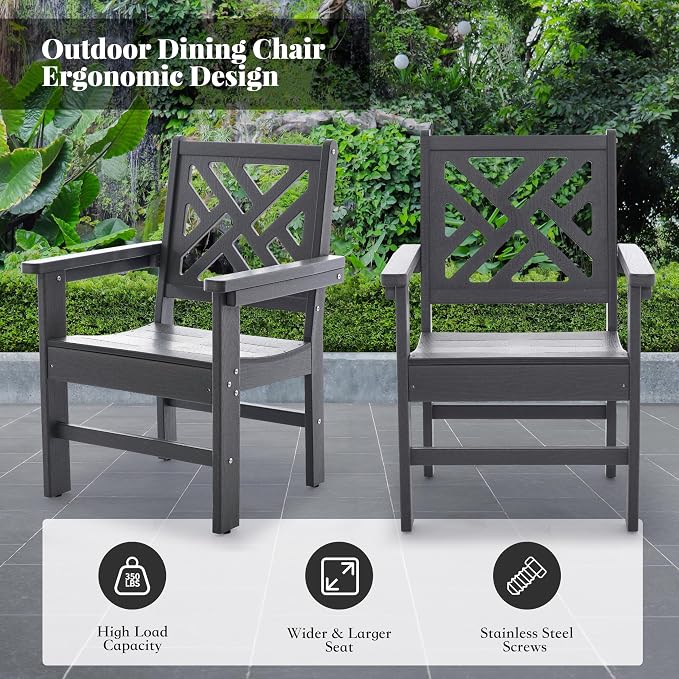 HDPE Dining Table Set for 8,10-Piece Outdoor Table and Chairs Include 8 Dining Chairs and 2 Pcs 62.5" Patio Dining Table with Umbrella Hole (Gray)
