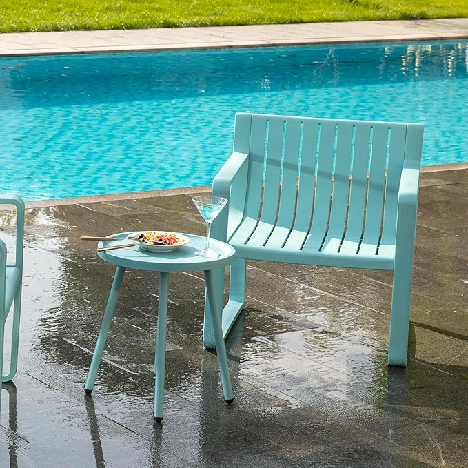Werph Outdoor Side Table, Small Table with 4 Legs, Blue Patio Side Tables for Outside, Small Side Tables, Round End Table for Porch and Balcony, Pool Side Table for Indoor & Outdoor