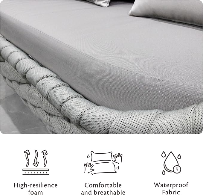Conversation Set Aluminum Outdoor & Indoor Sofa Modern Patio Furniture Set with Soft Cushion and Coffee Table for Balcony Garden (Grey)