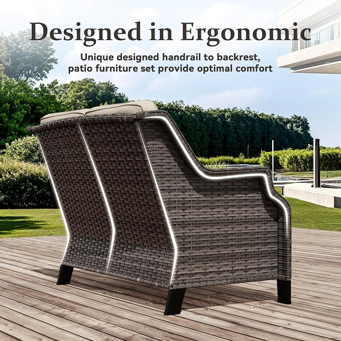 Outdoor Patio Loveseat, All-Weather 2-Seater Wicker Loveseat with Cushions, Outdoor Patio Love Seat Sofa for Garden, Balcony and Deck