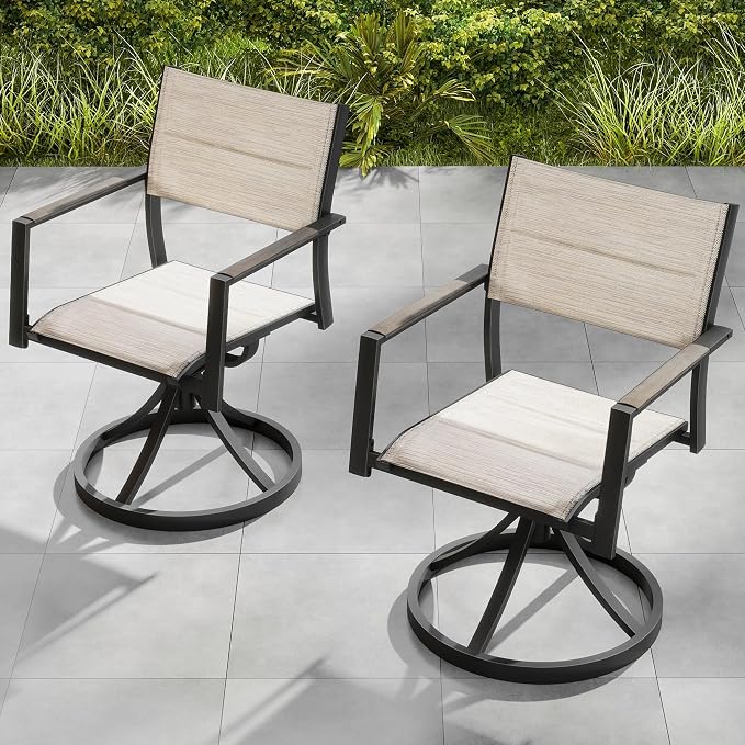 Patio Swivel Chairs Set of 2, Outdoor Swivel Rocker Dining Chair, Outdoor Dining Chair, All Weather Patio Chair with Textilene & Aluminium Frame for Outdoor Poolside Lawn Garden, Grey Armrest