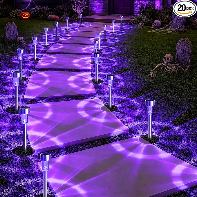 GIGALUMI Solar Halloween Lights Outdoor Waterproof 20-Pack Halloween Decor | Auto dusk-to-dawn on/off, ideal for yard lawn pathway patio walkway, creepy holiday night ambiance