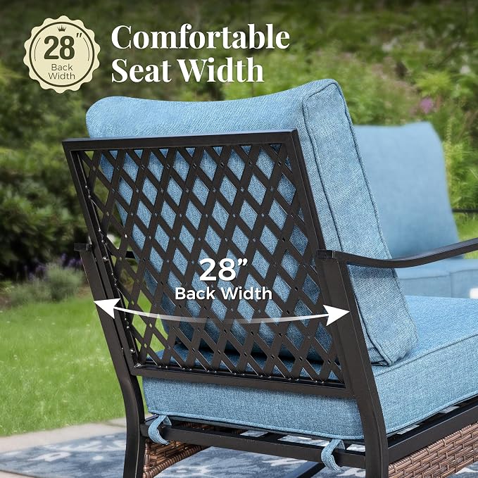 MIXPATIO Patio Furniture Set with Coffee Table, Outdoor Conversation Set with 2 x Fixed Chairs, 2 x Swivel Chairs, 1 x 3-Seat Sofa for Lawn Garden Backyard, Navy Blue