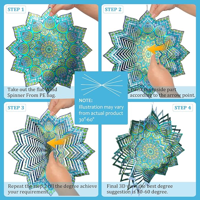 Wind Spinner Mandala Peacock Flower,12Inch Stainless Steel Wind Spinners Outdoor,Garden Decor,3D Kinetic Yard Art Decorations,Garden Gifts for Women Mother Father Men,Hanging Sculptures