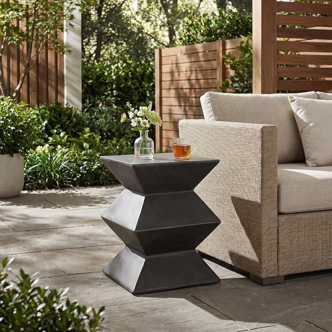 Outdoor Side Table Square Side Table Patio Concrete End Table Faux Stone Small Coffee Tables, Garden Stool Plant Stand Tables for Porch, Backyard Patio,Black