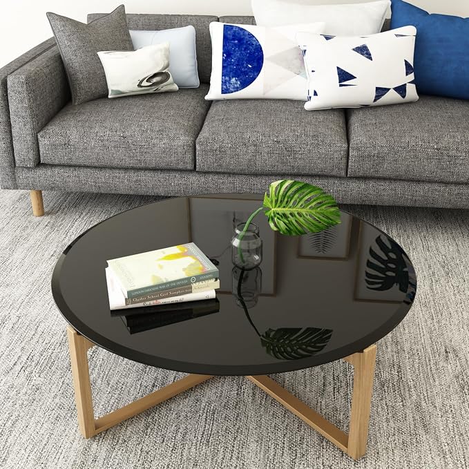 38.6" Round Tempered Glass Table Top, Black Glass Surface Protector Heat & Scratch Resistant Multipurpose for Dining, Coffee, Restaurant, Office and End Table (Black, 38.6 Inch)