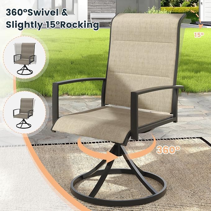 VICLLAX 3 Pieces Outdoor Dining Set, Patio Furniture Set Includes 27.6" Square Metal Table and 2 Padded Textilene Swivel Chairs for Porch, Lawn, Garden, Backyard