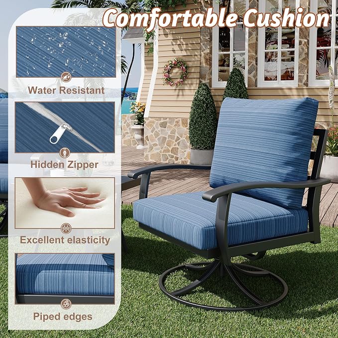 HOMREST Patio Furniture Sets 7 PCS Outdoor Metal Conversation Sets, 360 Degree Swivel Rocking Chairs Patio Conversation Set with Ottomans, Coffee Side Table and 3-Seat Sofa for Garden, Deck, Poolside