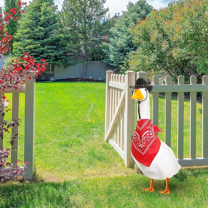 Shyyween Western Cowboy Porch Goose Outfits for 23"/ 17'' Lawn Cement Goose Statue Clothes Cowboy Hat with Bandana Scarf(Black, Red)