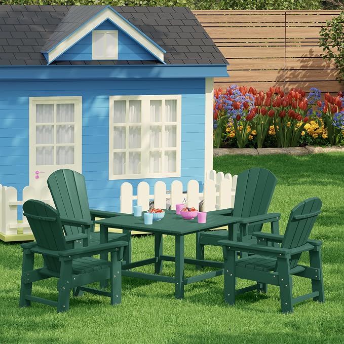 Costaelm Outdoor Kids Table, Toddler Dinner Table Baby Desk Outdoor Childrens Party Tables for Arts & Crafts, Snack Time, Multi-Activity Desk for Ages 2-8 in Classroom/Outside, Dark Green