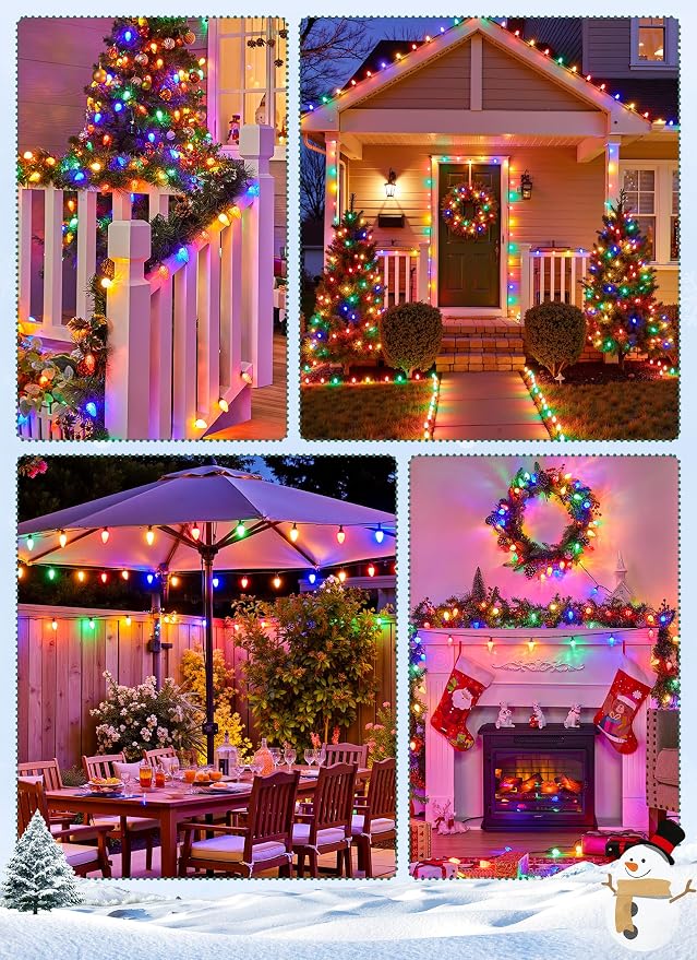 C9 Christmas Lights Outdoor, 102FT 150 LED String Lights with Spring Clips | Waterproof Connectable Commercial Grade Christmas Tree Lights for Outside Roofline Patio Yard Home Xmas Decor, Multicolor