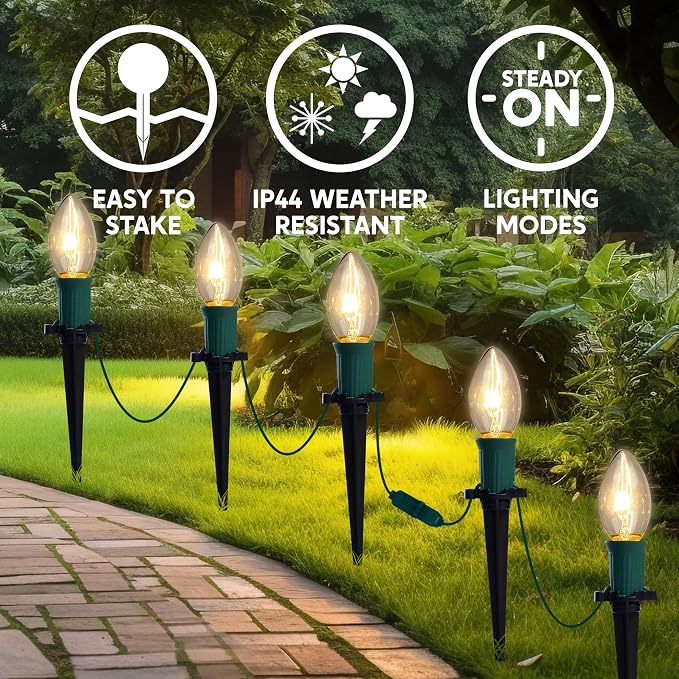 Joiedomi Christmas C9 Pathway Lights Outdoor Decorations 24 Packs, 30.75ft Xmas Warm White Pathway Marker String Lights for Holiday Waterproof Outside Yard Garden, Party, Walkway Decor