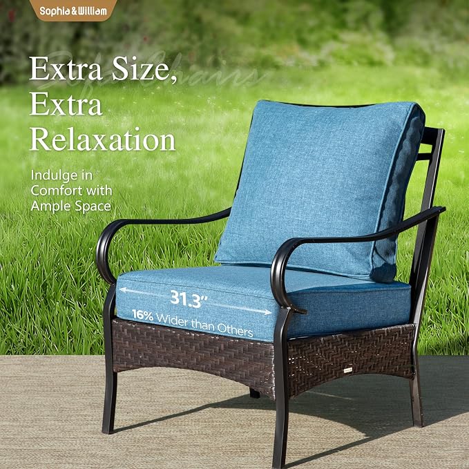 Sophia & William Patio Furniture Set with Fire Pit Table, 5 PCS Metal Outdoor Conversation Set Sofa Couch with Fire Pit Table, 4 Sofa Chairs for Outdoor Seating,Backyard,Porch(Navy)