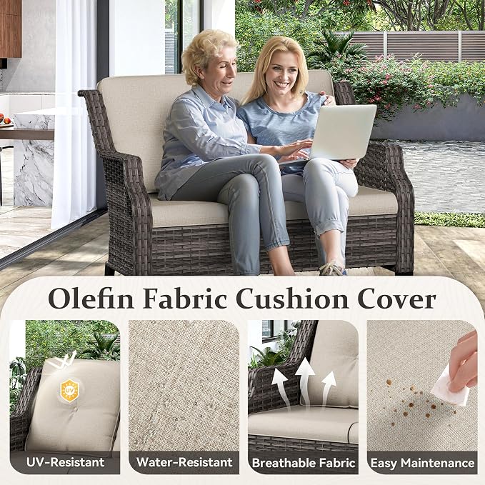 Outdoor Patio Loveseat, All-Weather 2-Seater Wicker Loveseat with Cushions, Outdoor Patio Love Seat Sofa for Garden, Balcony and Deck