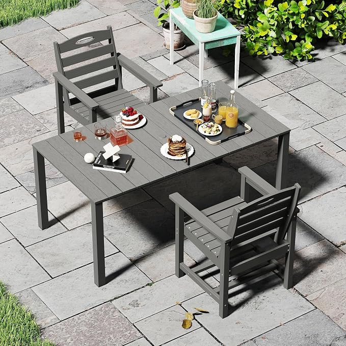 Domi HDPE Outdoor Dining Set, All-Weather 3 Piece Outdoor Dining Table Set with 2" Umbrella Hole, Outdoor Patio Dining Set for Garden, Poolside, Backyard, Deck, Grey