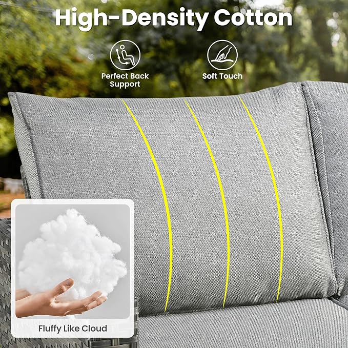 ovios 4 Pieces Patio Furniture Set, Outdoor Wicker Rattan Sofa Couch with Loveseat, Chairs, Glass Coffee Table, Conversation Sets for Yard Porch Garden, Dark Grey